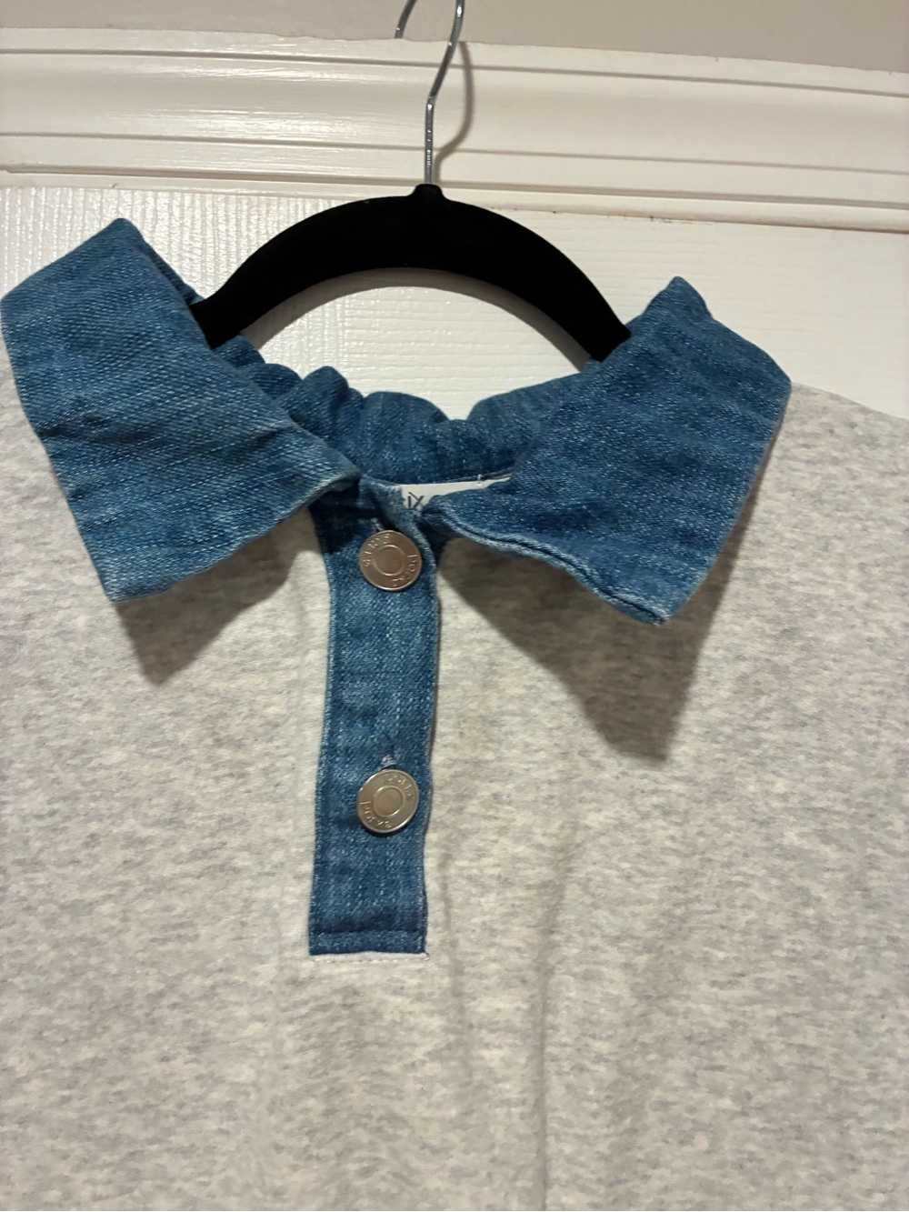Parke Gray Sweatshirt with Denim Collar - Casual Pullover - Picture 2 of 9